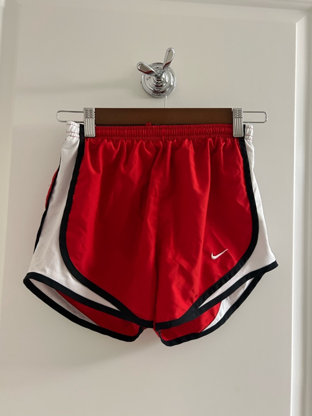 Nike Women’s Red Athletic Running Shorts with White Panels